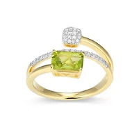 18k Gold Plated Silver 1/5 CTTW Lab-Grown Diamond & Birthstone Gemstone Emerald Cut Bypass Ring