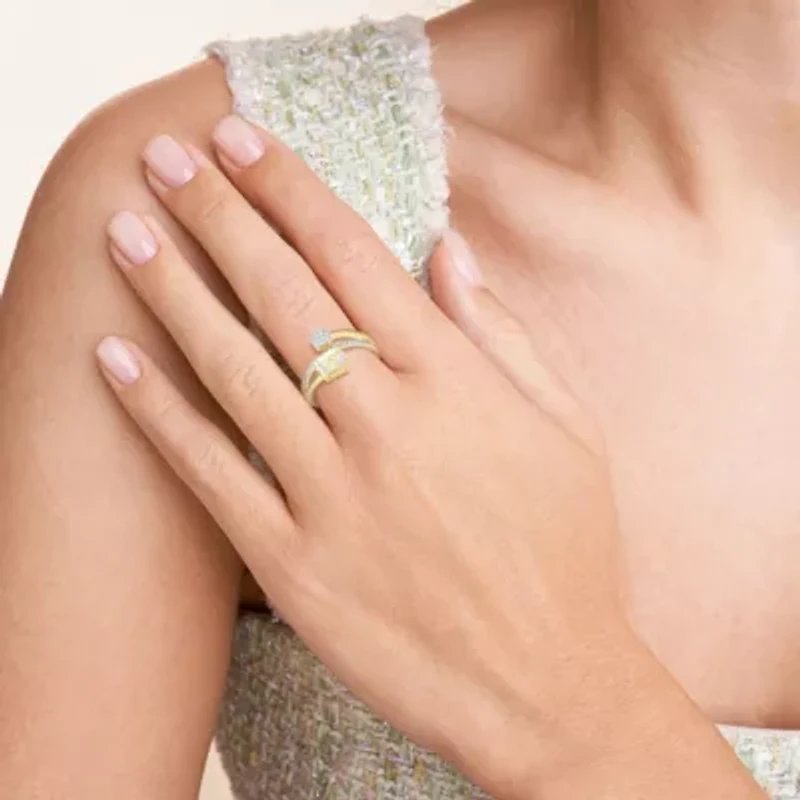 18k Gold Plated Silver 1/5 CTTW Lab-Grown Diamond & Birthstone Gemstone Emerald Cut Bypass Ring