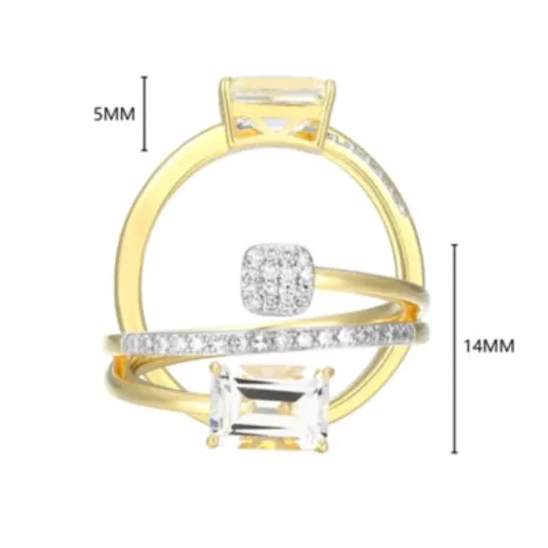 18k Gold Plated Silver 1/5 CTTW Lab-Grown Diamond & Birthstone Gemstone Emerald Cut Bypass Ring