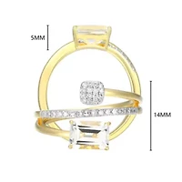 18k Gold Plated Silver 1/5 CTTW Lab-Grown Diamond & Birthstone Gemstone Emerald Cut Bypass Ring