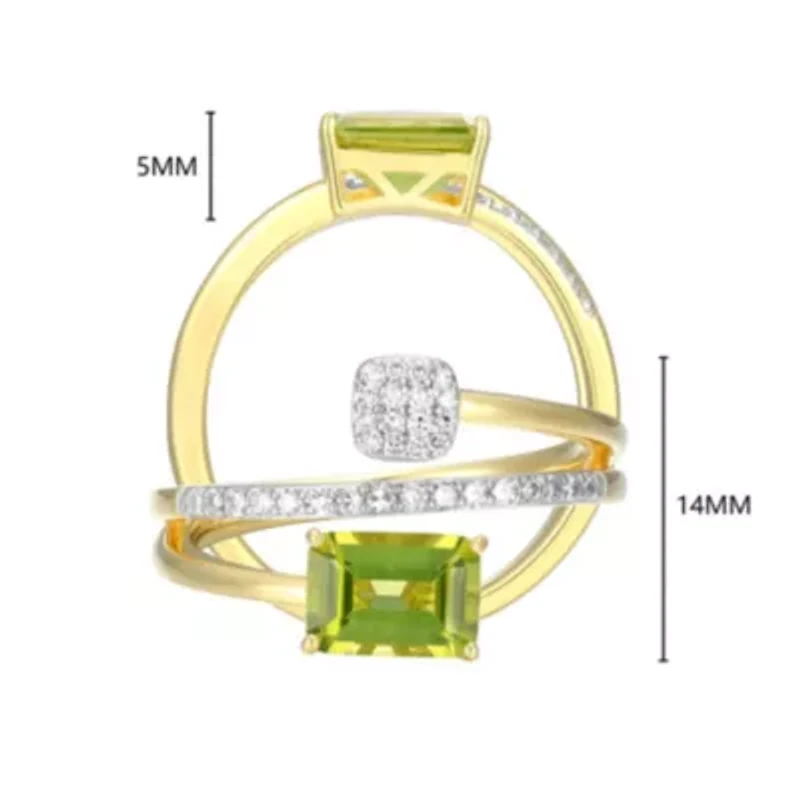 18k Gold Plated Silver 1/5 CTTW Lab-Grown Diamond & Birthstone Gemstone Emerald Cut Bypass Ring