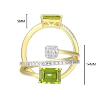 18k Gold Plated Silver 1/5 CTTW Lab-Grown Diamond & Birthstone Gemstone Emerald Cut Bypass Ring