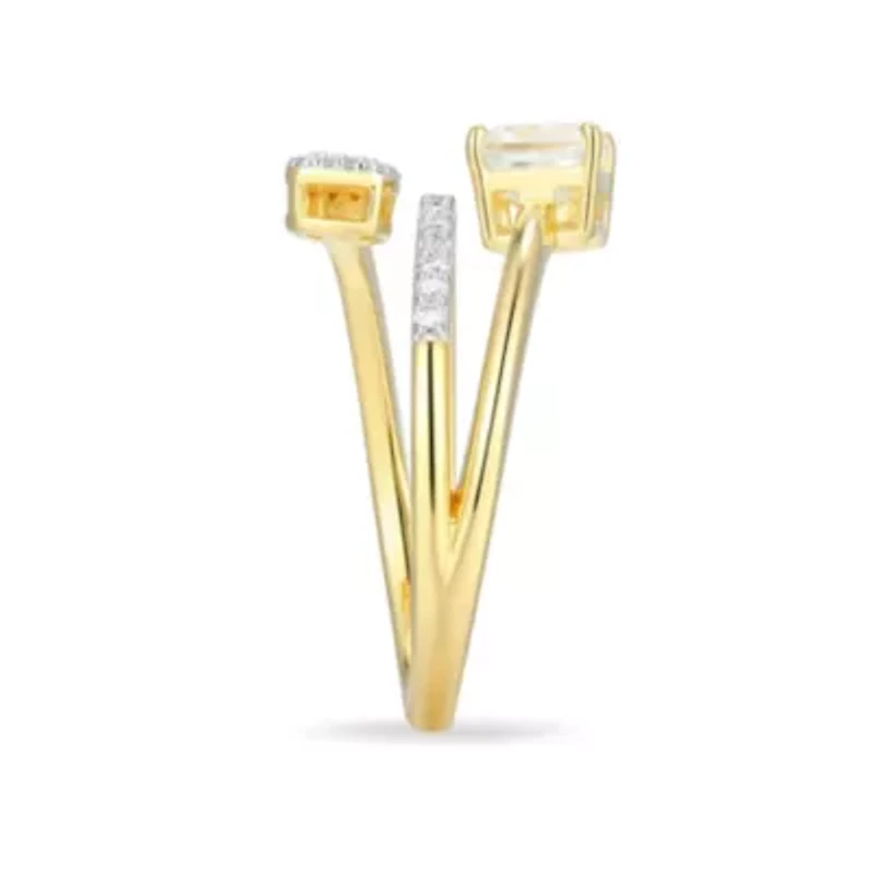 18k Gold Plated Silver 1/5 CTTW Lab-Grown Diamond & Birthstone Gemstone Emerald Cut Bypass Ring