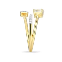 18k Gold Plated Silver 1/5 CTTW Lab-Grown Diamond & Birthstone Gemstone Emerald Cut Bypass Ring