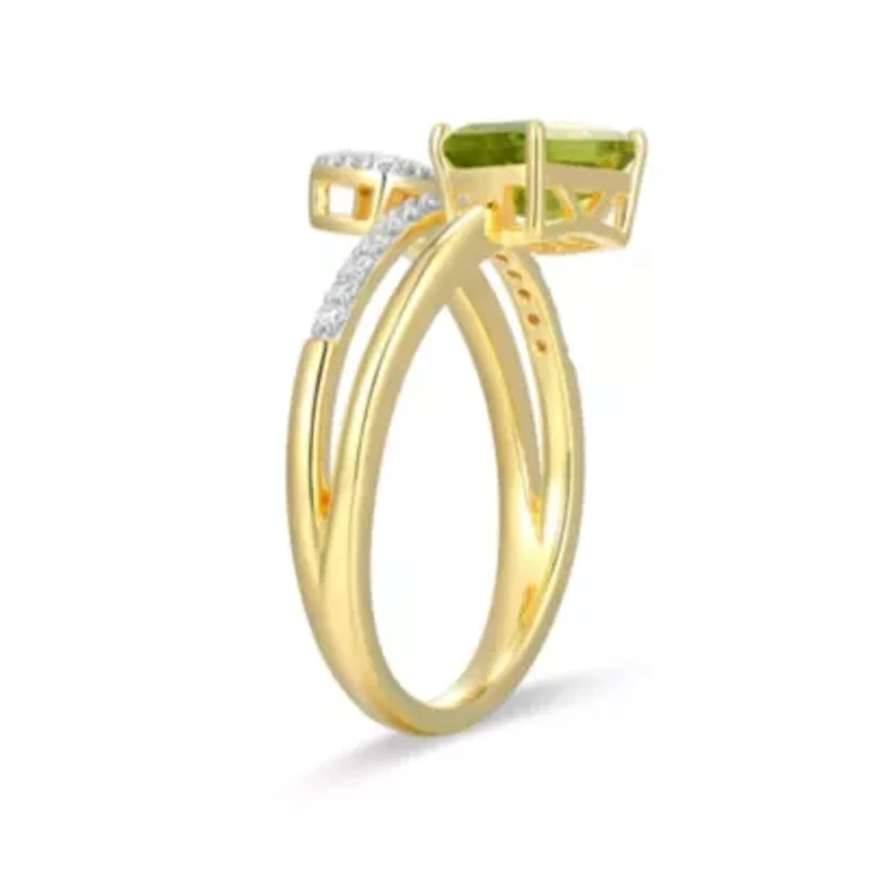 18k Gold Plated Silver 1/5 CTTW Lab-Grown Diamond & Birthstone Gemstone Emerald Cut Bypass Ring