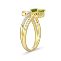 18k Gold Plated Silver 1/5 CTTW Lab-Grown Diamond & Birthstone Gemstone Emerald Cut Bypass Ring