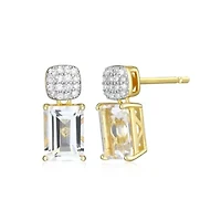 18k Gold Plated Silver 1/10 CTTW Lab Grown Diamond & Birthstone Gemstone Emerald Cut Earrings
