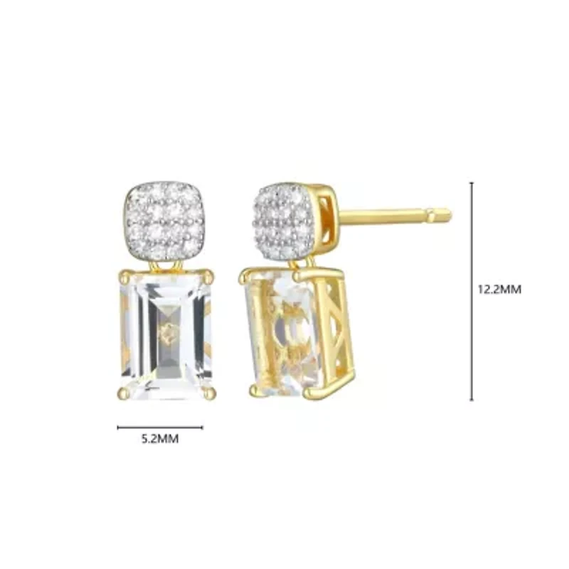 18k Gold Plated Silver 1/10 CTTW Lab Grown Diamond & Birthstone Gemstone Emerald Cut Earrings