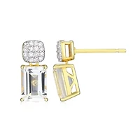 18k Gold Plated Silver 1/10 CTTW Lab Grown Diamond & Birthstone Gemstone Emerald Cut Earrings