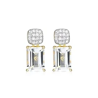 18k Gold Plated Silver 1/10 CTTW Lab Grown Diamond & Birthstone Gemstone Emerald Cut Earrings