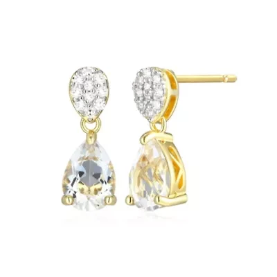 18k Gold Plated Silver 1/10 CTTW Lab Grown Diamond & Birthstone Gemstone Pear Earrings