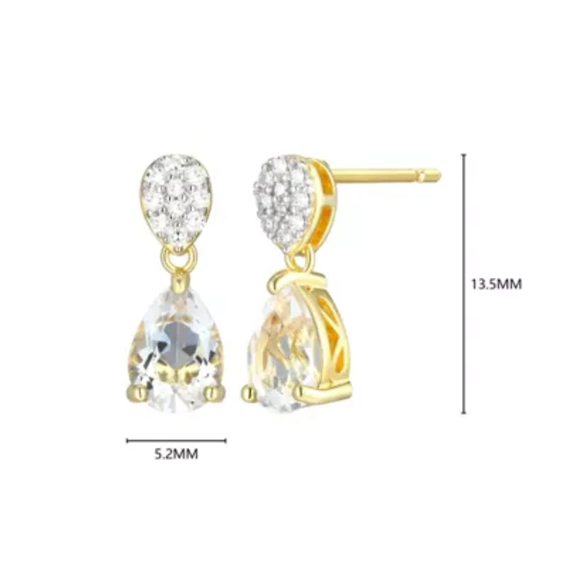 18k Gold Plated Silver 1/10 CTTW Lab Grown Diamond & Birthstone Gemstone Pear Earrings