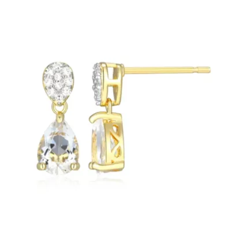 18k Gold Plated Silver 1/10 CTTW Lab Grown Diamond & Birthstone Gemstone Pear Earrings
