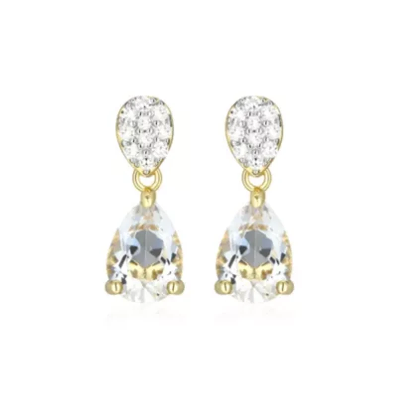 18k Gold Plated Silver 1/10 CTTW Lab Grown Diamond & Birthstone Gemstone Pear Earrings