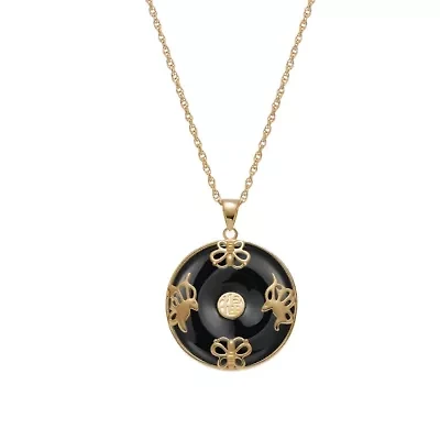 Black Onyx Circle Necklace 18K Gold Plated or Rhodium Sterling Silver