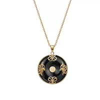 Black Onyx Circle Necklace 18K Gold Plated or Rhodium Sterling Silver