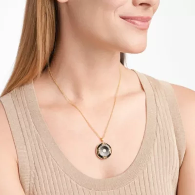 Black Onyx Circle Necklace 18K Gold Plated or Rhodium Sterling Silver