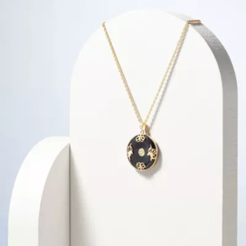 Black Onyx Circle Necklace 18K Gold Plated or Rhodium Sterling Silver