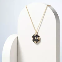 Black Onyx Circle Necklace 18K Gold Plated or Rhodium Sterling Silver
