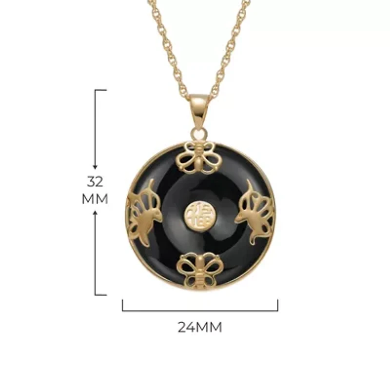 Black Onyx Circle Necklace 18K Gold Plated or Rhodium Sterling Silver