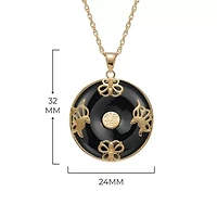 Black Onyx Circle Necklace 18K Gold Plated or Rhodium Sterling Silver