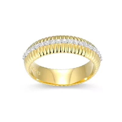 18K Yellow Gold Plated Sterling Silver Women's 1/4 CTTW Lab Grown Diamond Dome Ring