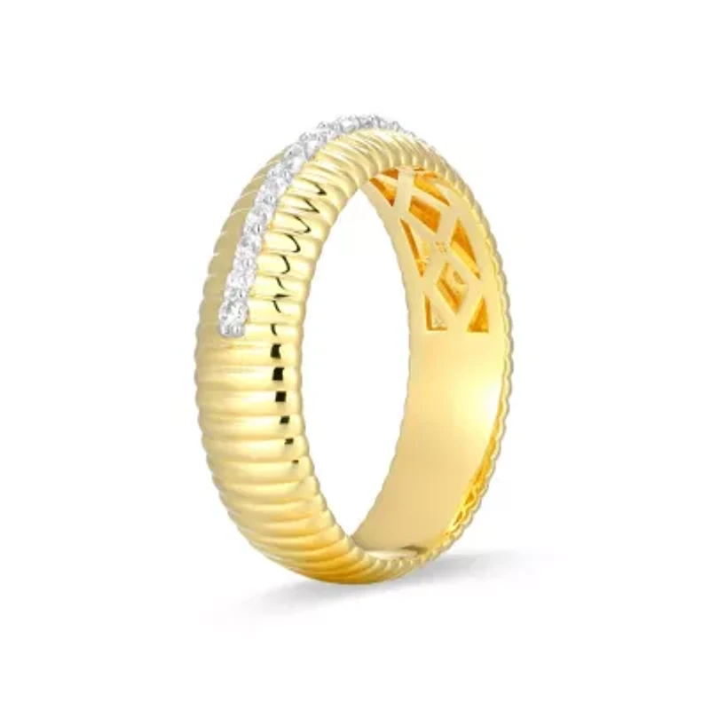 18K Yellow Gold Plated Sterling Silver Women's 1/4 CTTW Lab Grown Diamond Dome Ring