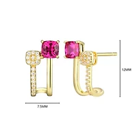 18K Yellow Gold Plated Sterling Silver Women's Created Gemstone and 1/10 CTTW Lab Grown Diamond Accent J-Hoop Earrings