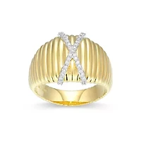 18K Yellow Gold Plated Sterling Silver Women's 1/8 CTTW Lab Grown Diamond X Design Dome Ring