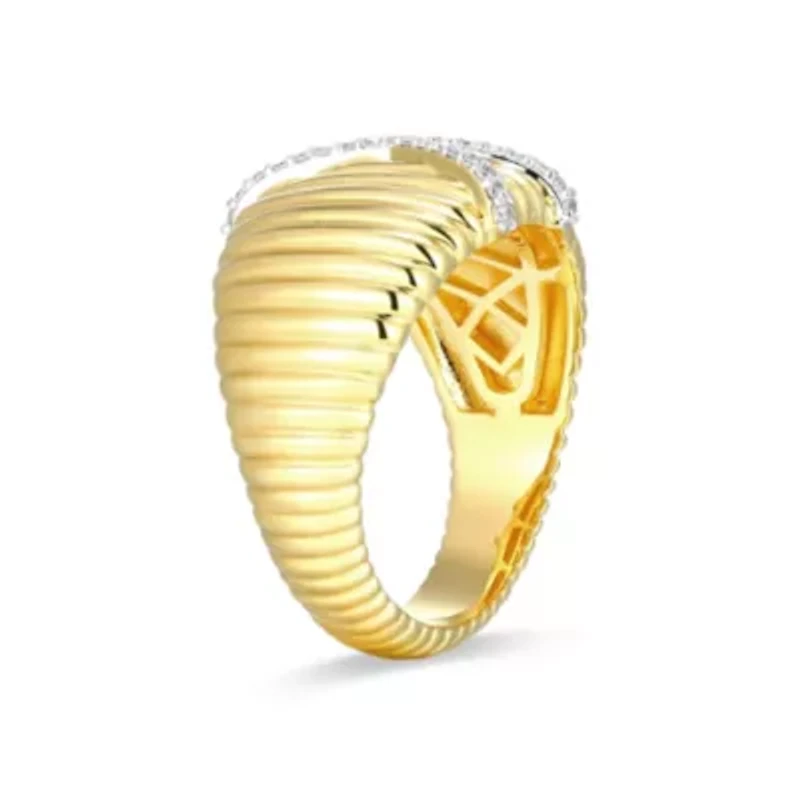 18K Yellow Gold Plated Sterling Silver Women's 1/8 CTTW Lab Grown Diamond X Design Dome Ring