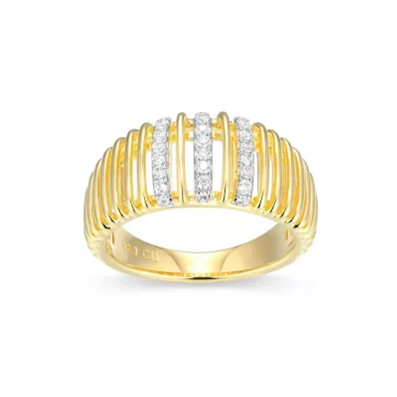 18K Yellow Gold Plated Sterling Silver Women's 1/5 CTTW Lab Grown Diamond Openwork Ribbed Ring