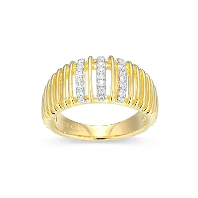 18K Yellow Gold Plated Sterling Silver Women's 1/5 CTTW Lab Grown Diamond Openwork Ribbed Ring