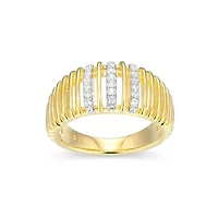 18K Yellow Gold Plated Sterling Silver Women's 1/5 CTTW Lab Grown Diamond Openwork Ribbed Ring