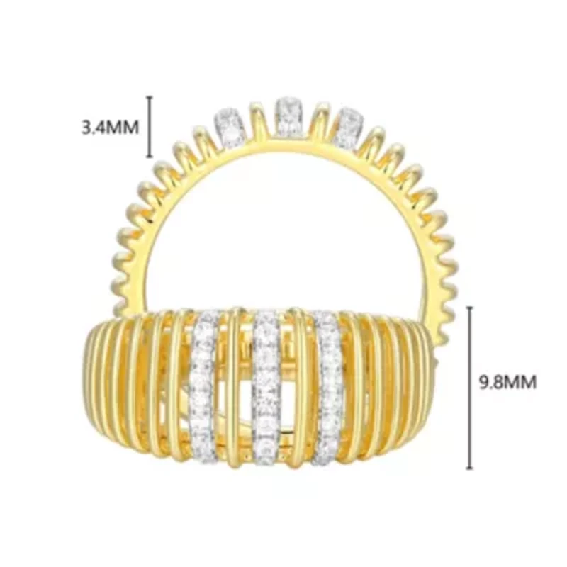 18K Yellow Gold Plated Sterling Silver Women's 1/5 CTTW Lab Grown Diamond Openwork Ribbed Ring