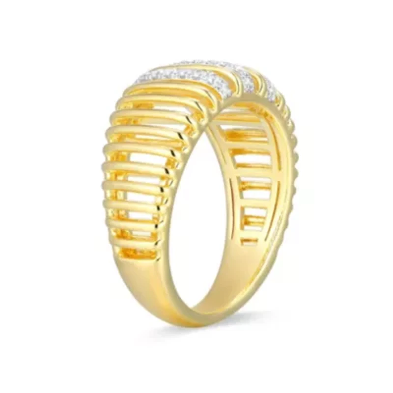 18K Yellow Gold Plated Sterling Silver Women's 1/5 CTTW Lab Grown Diamond Openwork Ribbed Ring