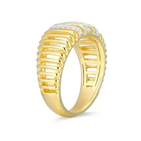 18K Yellow Gold Plated Sterling Silver Women's 1/5 CTTW Lab Grown Diamond Openwork Ribbed Ring