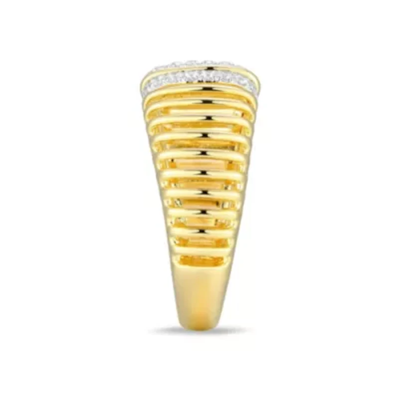 18K Yellow Gold Plated Sterling Silver Women's 1/5 CTTW Lab Grown Diamond Openwork Ribbed Ring