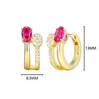 18K Yellow Gold Plated Sterling Silver Women's Created Gemstone and 1/10 CTTW Lab Grown Diamonds Hoop Earrings