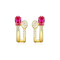 18K Yellow Gold Plated Sterling Silver Women's Created Gemstone and 1/10 CTTW Lab Grown Diamonds Hoop Earrings