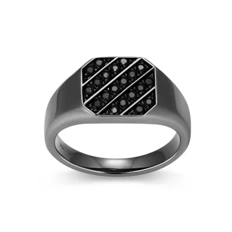 Gunmetal Plated Sterling Silver Men's Genuine Black Sapphire Inlay Ring