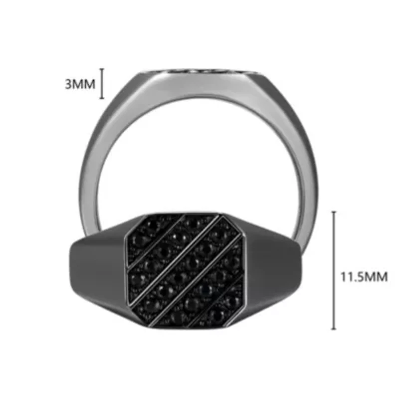 Gunmetal Plated Sterling Silver Men's Genuine Black Sapphire Inlay Ring