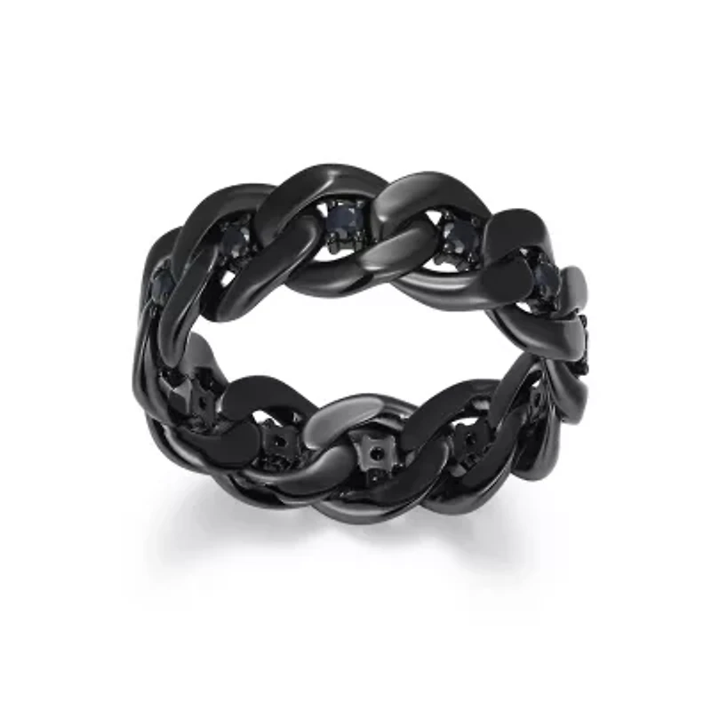 Gunmetal Plated Sterling Silver Men's Genuine Black Sapphire Link Style Ring
