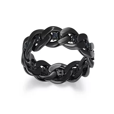 Gunmetal Plated Sterling Silver Men's Genuine Black Sapphire Link Style Ring