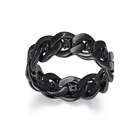 Gunmetal Plated Sterling Silver Men's Genuine Black Sapphire Link Style Ring