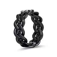 Gunmetal Plated Sterling Silver Men's Genuine Black Sapphire Link Style Ring