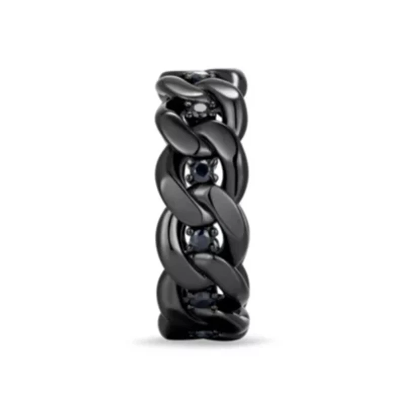 Gunmetal Plated Sterling Silver Men's Genuine Black Sapphire Link Style Ring