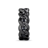 Gunmetal Plated Sterling Silver Men's Genuine Black Sapphire Link Style Ring