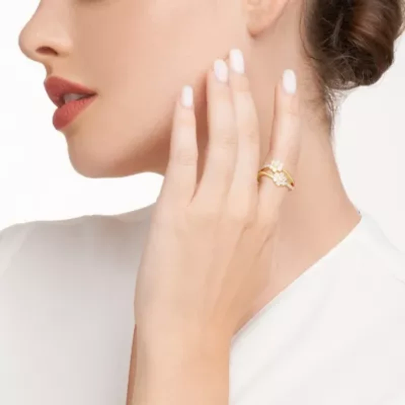 18K Yellow Gold or Rhodium Plated Sterling Silver Moissanite Double Flower Ring