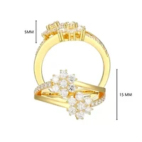18K Yellow Gold or Rhodium Plated Sterling Silver Moissanite Double Flower Ring