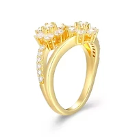 18K Yellow Gold or Rhodium Plated Sterling Silver Moissanite Double Flower Ring